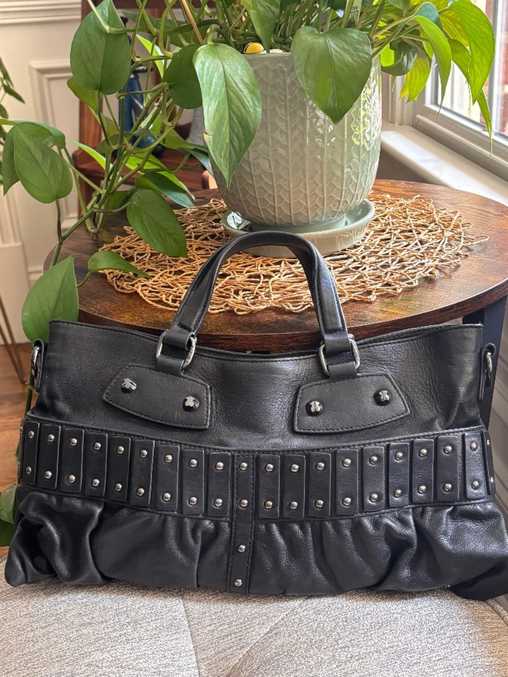 TOUS Studded Leather Bag Black